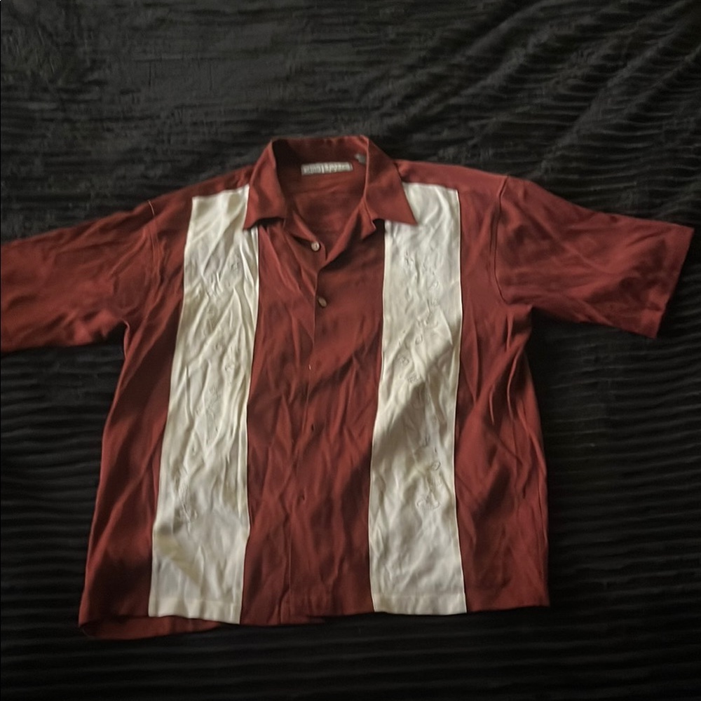 Red and White Casual Button Down Shirt with Retro Style